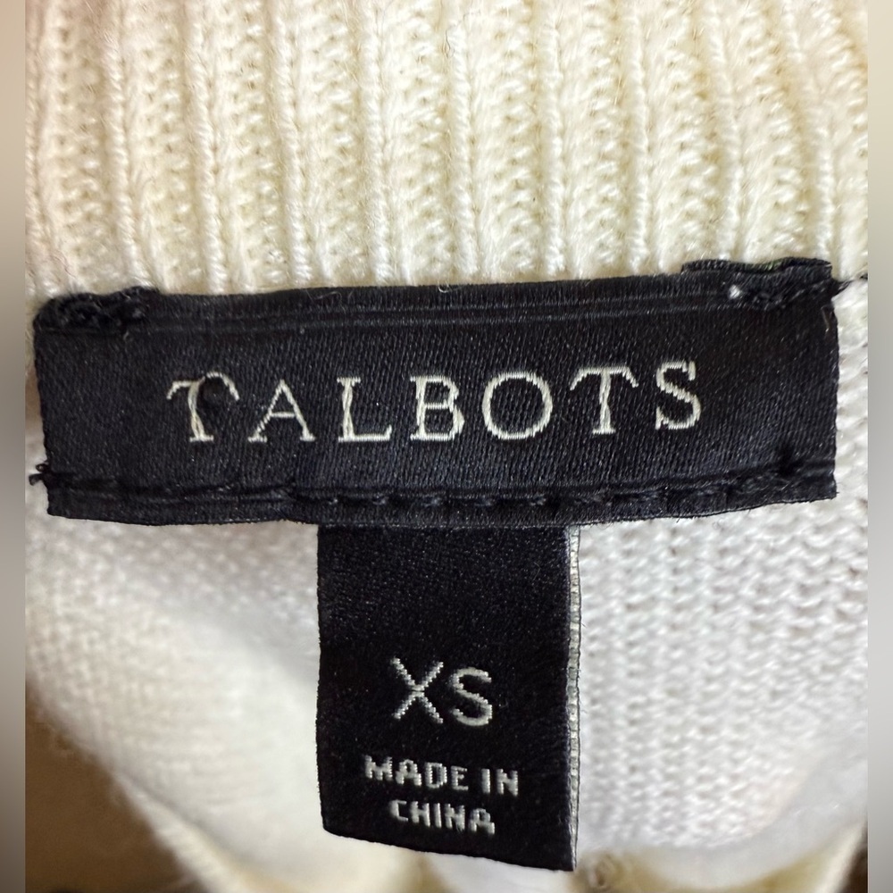 Talbots classy preppy chic casual Cream & Gold Christmas sweater wool blend XS - Picture 5 of 7